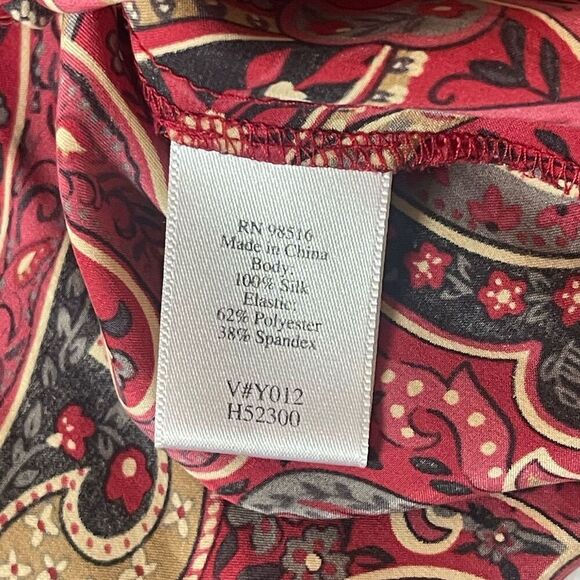 VTG Coldwater creek Womens BLouse Red‎ Large Paisley 100% Silk Vneck Ruffle Boho - Picture 8 of 10
